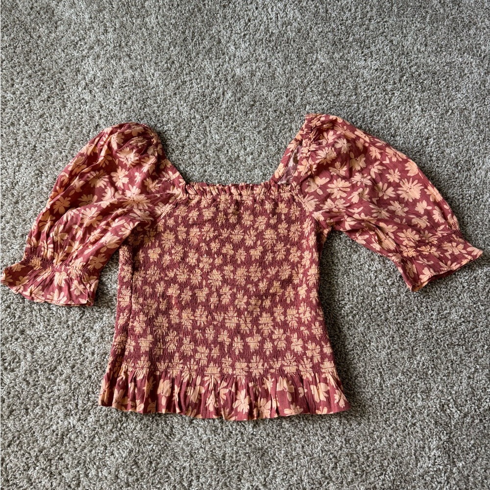 GAP Floral Puff Sleeve Blouse - Pink and Cream
